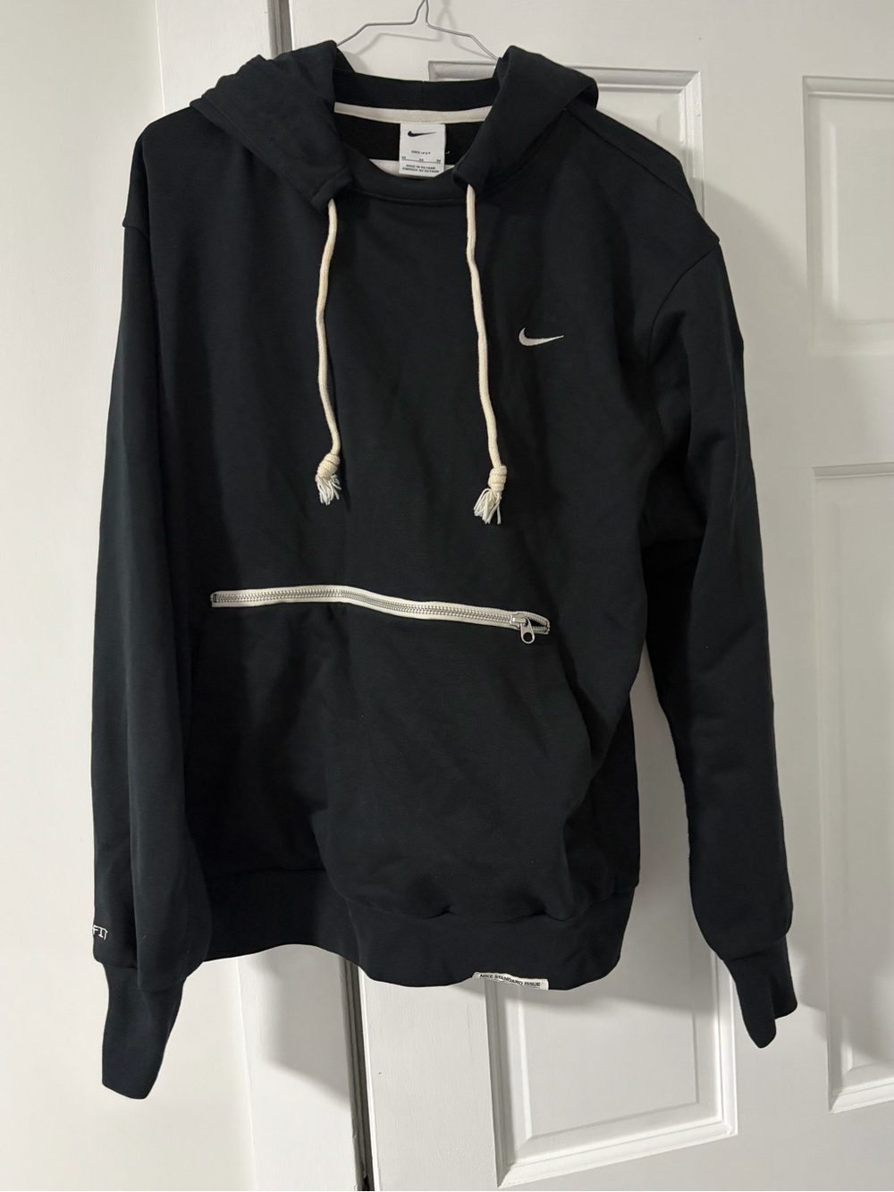 Nike Black Hoodie with White Drawcords and Front Zip